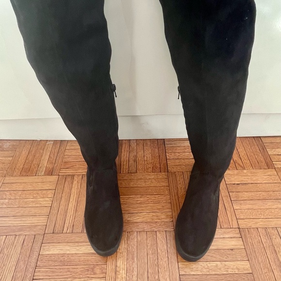 ASOS Stretch Over the Knee Faux Suede Boots in Black - Picture 7 of 9